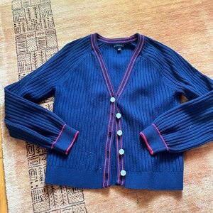 Talbot's Navy Pearl Button Ribbed Knit Tennis Sweater Cardigan